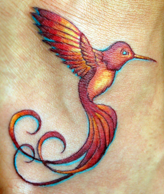 Flying Red Hummingbird Tattoo Design