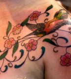 Hummingbird and Flowers Tattoo Fantastic Design