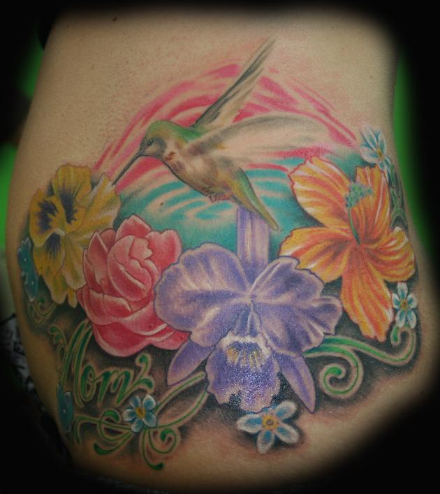 Beautiful Hummingbird and Flowers Tattoo Design Ideas