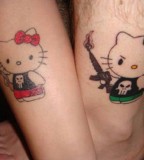 Amazing Hello Kitty Husband And Wife Tattoos