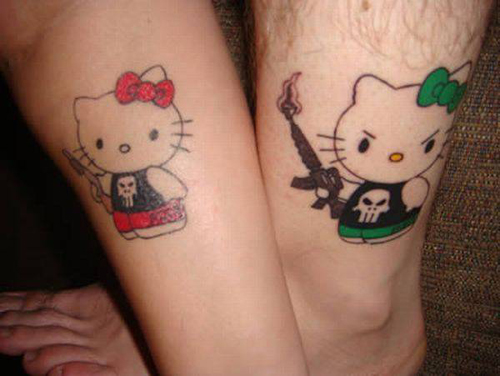 Amazing Hello Kitty Husband And Wife Tattoos