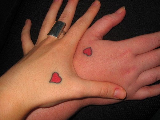 Small Red Love Matching Tattoos For Couples