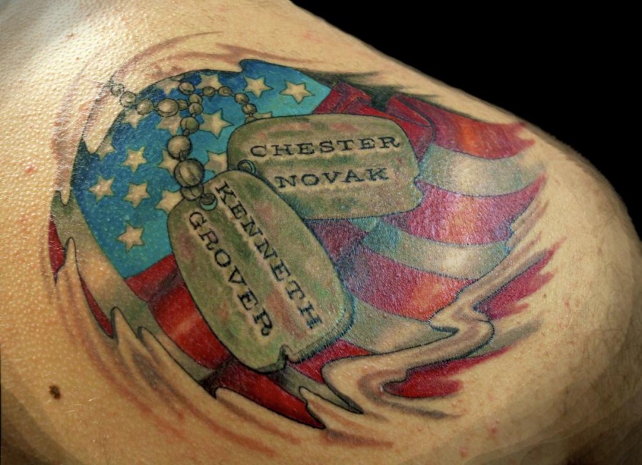 Astounding In Loving Memory American Flag Tattoo Design