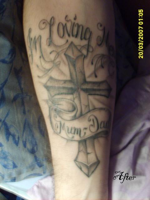 In Loving Memory Mum Dad Cross Tattoo Design