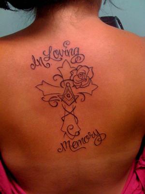 In Loving Memory Cross Girls Tattoo Design on Back
