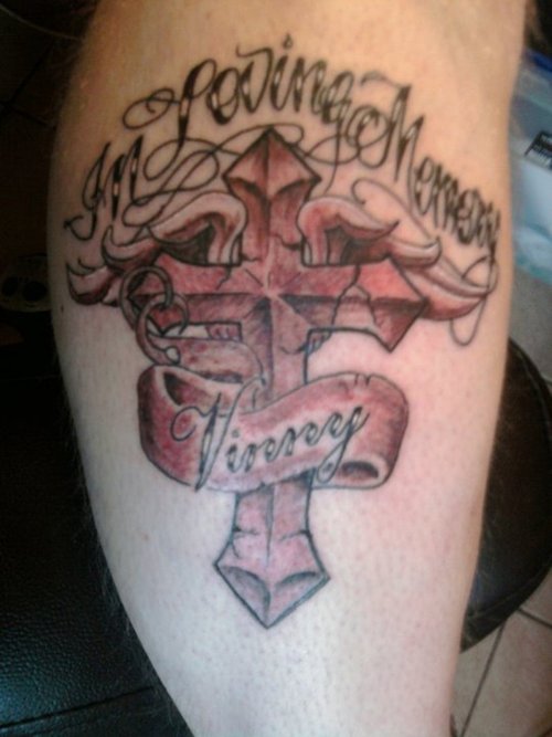 Awesome In Loving Memory Cross Tattoo Design Picture