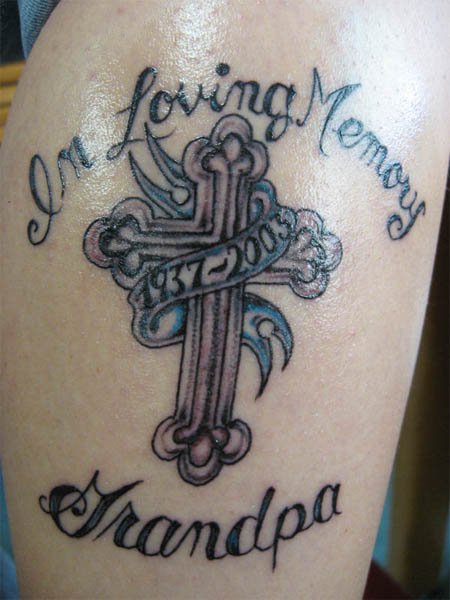 Loving Memory Grandpa Cross Tattoo Design Picture