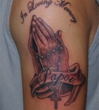 Praying Hands Shaped In Loving Memory Tattoo Design 