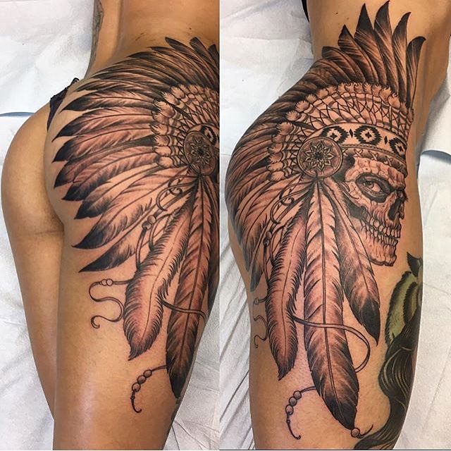 indian-skull-tattoo-by-josephhaefstattooer