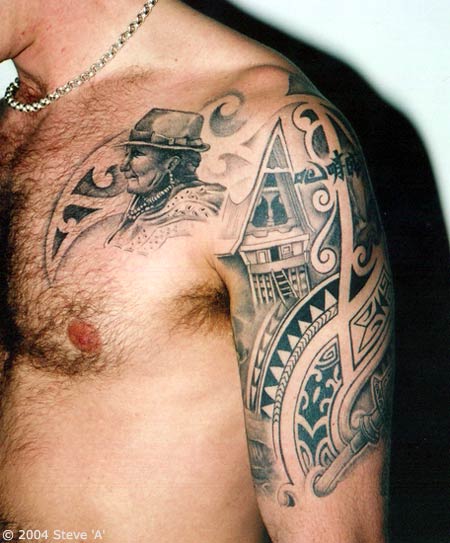 Arm Chest And Shoulder Tribal And Indian Tattoo