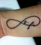 Classy Infinity Symbol And Life Tattoo Design on Forearm