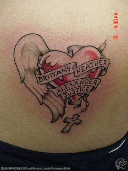 Kids Name with Love and Wing Shaped Tattoo Design