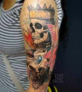 king-skull-watercolor-tattoo