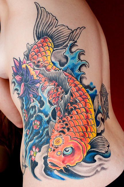 Beautifully  Big Calm Koi Fish Tattoos for Girl