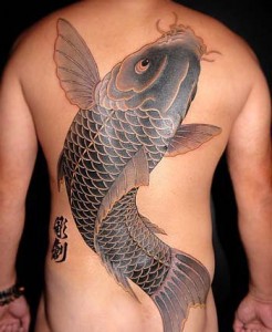 Black Swirly Koi Fish Tattoo