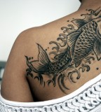 Beautifully Calm Koi Fish Tattoo Design for Back Shoulder - Girl