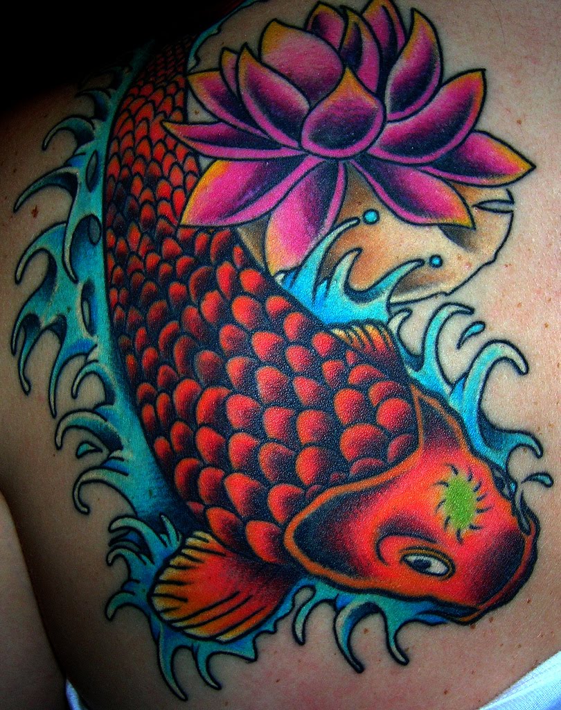 Colorful Koi Fish Tattoo Designs For Girls