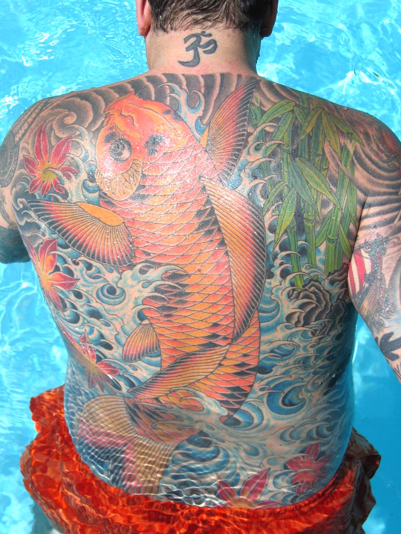 Koi Fish Tattoo On Back Designs for Men.