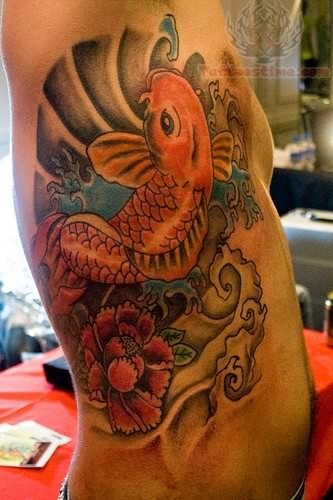 Cool Koi Fish Tattoos Designs On Rib