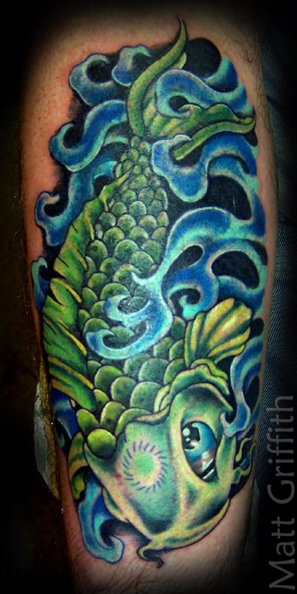 Awesome and Colorful Koi Fish Tattoo Design for UpperArm