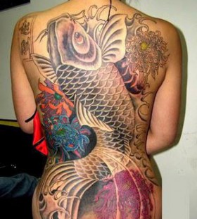 Amazing Back Pieces Tatto Design Of Koi Tattoo for Women