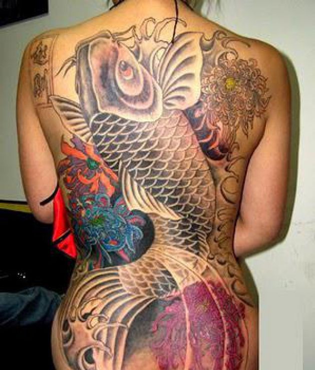 Amazing Back Pieces Tatto Design Of Koi Tattoo for Women