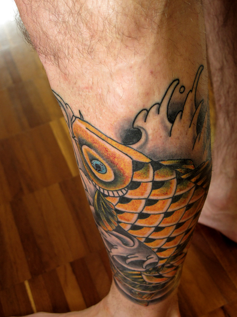 Custom Koi Tattoo On Leg