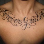 Tribal Chest Lettering Tattoo Designs