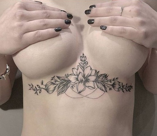 linework-flower-sternum-tattoo