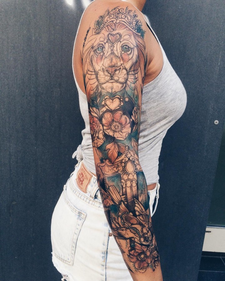 lion-sleeve-tattoo-by-pliszkamagdalena
