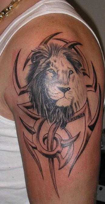 Lion Head and Tribal Background Tattoo Design Ideas – Tribal Tattoos