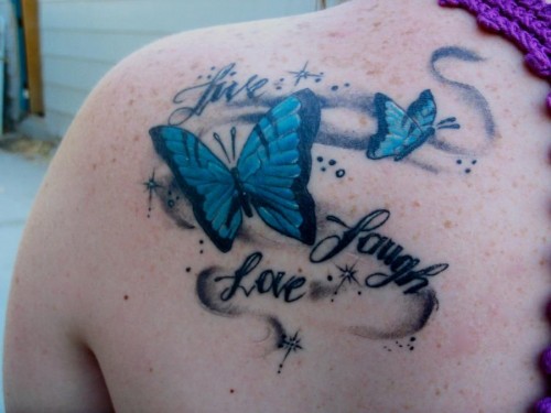 Cool Live Laugh Love with Blue Butterfly Tattoos Pictures