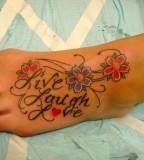 Live Laugh Love and Red Flowers on Foot