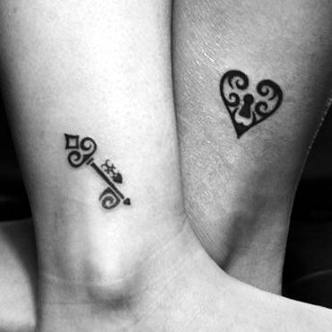lock and key ankle couples tattoos