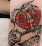 Red Heart Lock And Key Tattoos