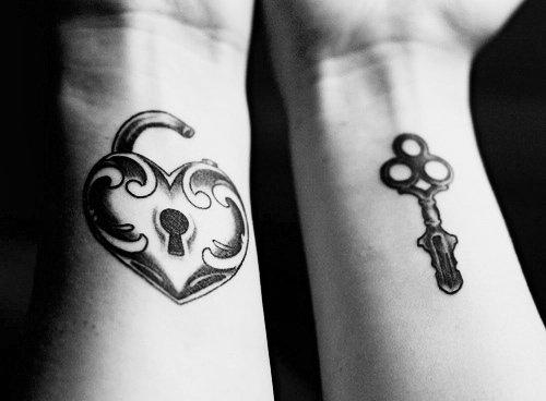 Black Lock And Key Couples Tattoo