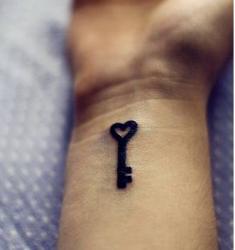 Love Head Key Wrist Tattoo