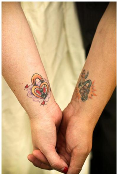 Lock and Key Couple Tattoo on Wrist