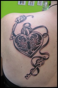 Heart Lock and 2 Key Tattoo