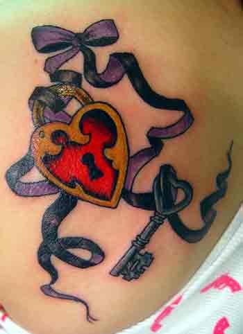 Ribboned Lock and Key Tattoo