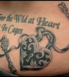 Traditional Heart Lock With Key Tattoo Design with Quotes