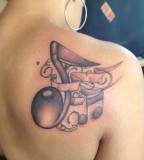 Colorful Clef Music Tattoo on Half Back Shoulder