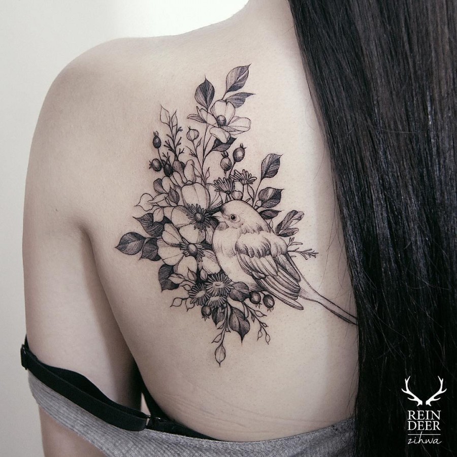 lovely-bird-and-flowers-tattoo
