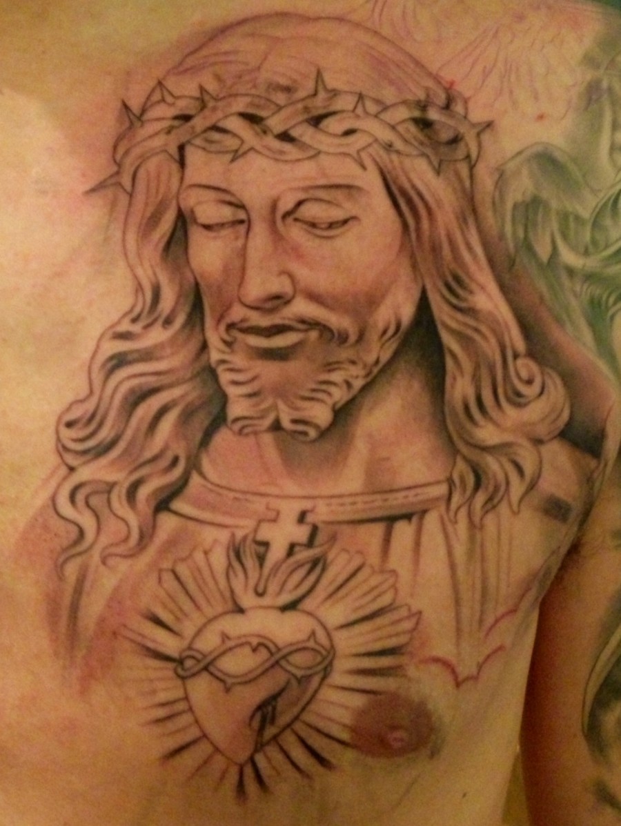 New Tattoo By Miguel Ochoa Of Lowrider Jesus Religious Chest Piece