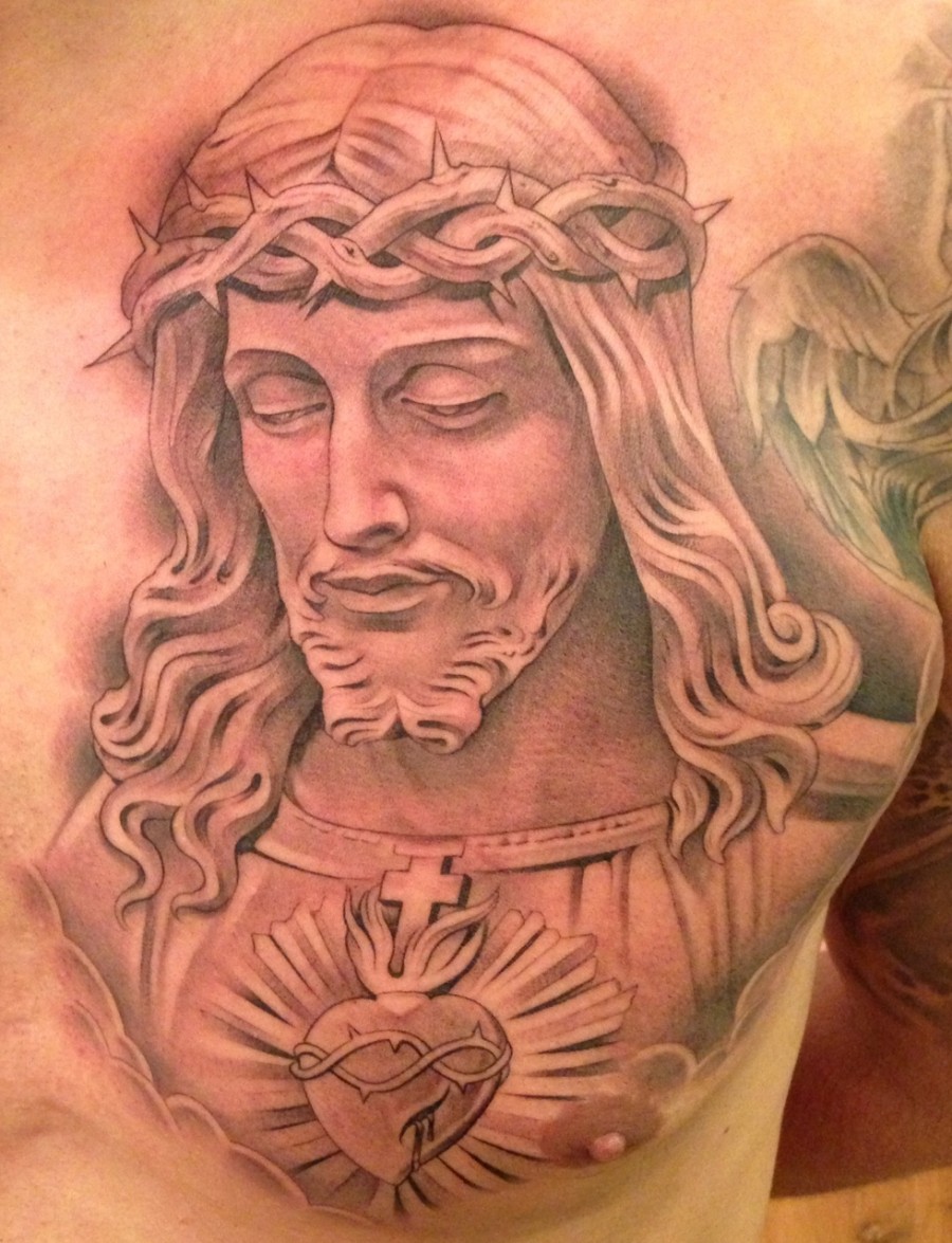 New Tattoo By Miguel Ochoa Of Lowrider Jesus Religious Chest Piece