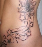 Swirly Stars and Flowers Tattoo Design Ideas for Women / Girls