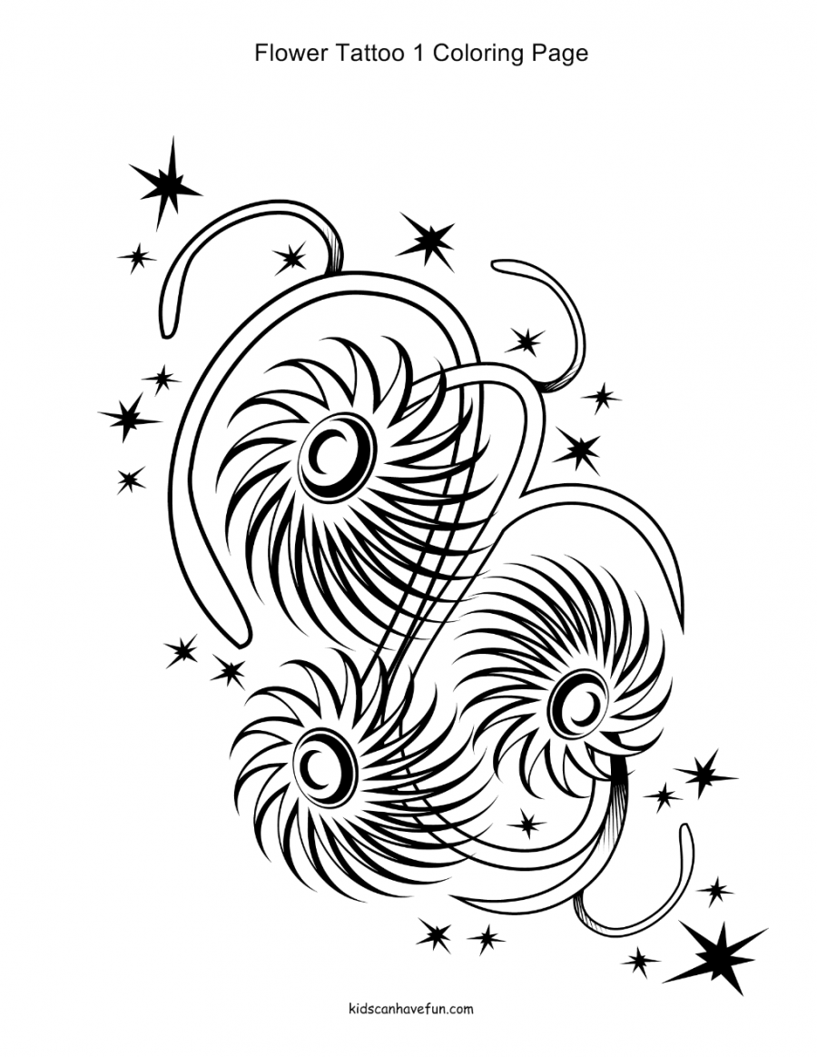 Tattoo Coloring Pages Animals Swirly Flowers