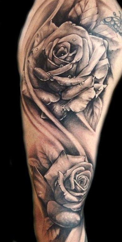 man rose sleeve flower tattoo