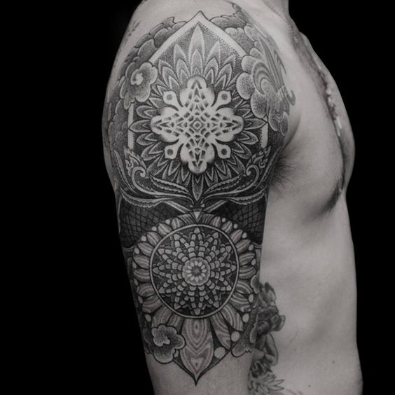mandala shoulder tattoo