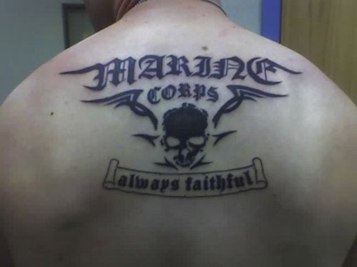 Skull and  Marine Corps Letter Tattoo
